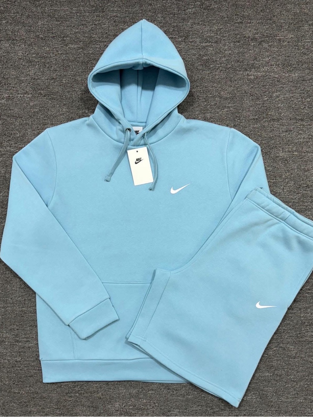 Nike Men’s Light Blue Crewneck Hoodie and Shorts Set